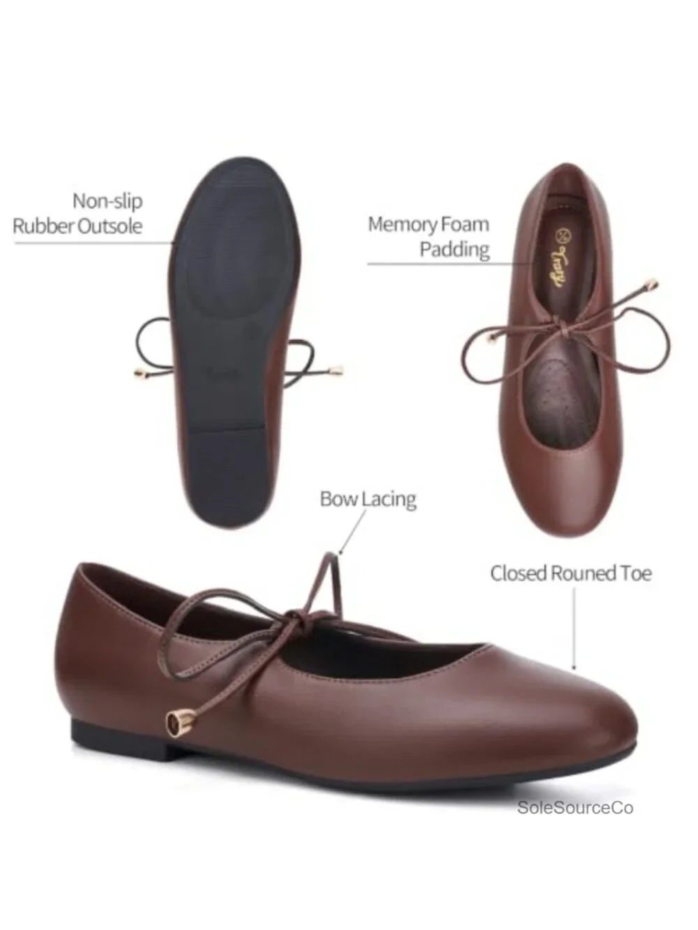 Lace Up Ballet Flats Women Mary Jane Shoes Round Toe Dressy Comfortable